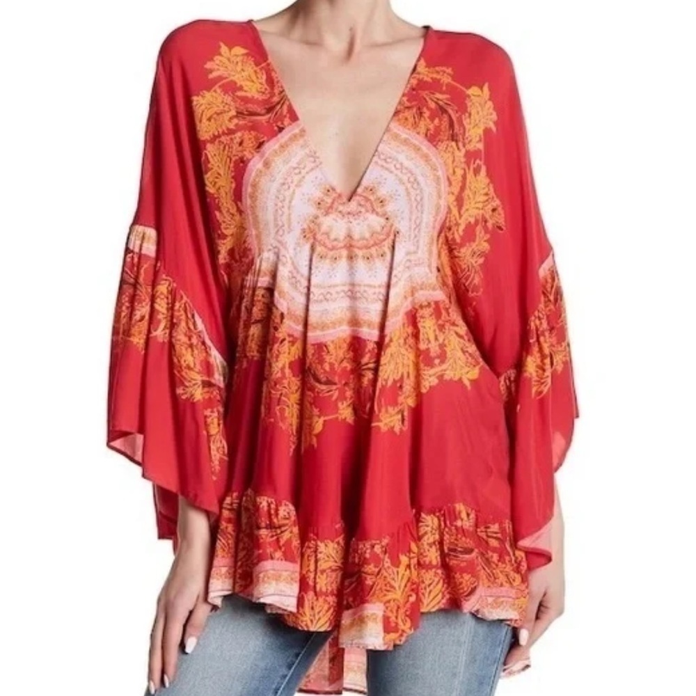 Free People wide sleeve Sunset Dreams boho tunic top, Size XS, perfect condition